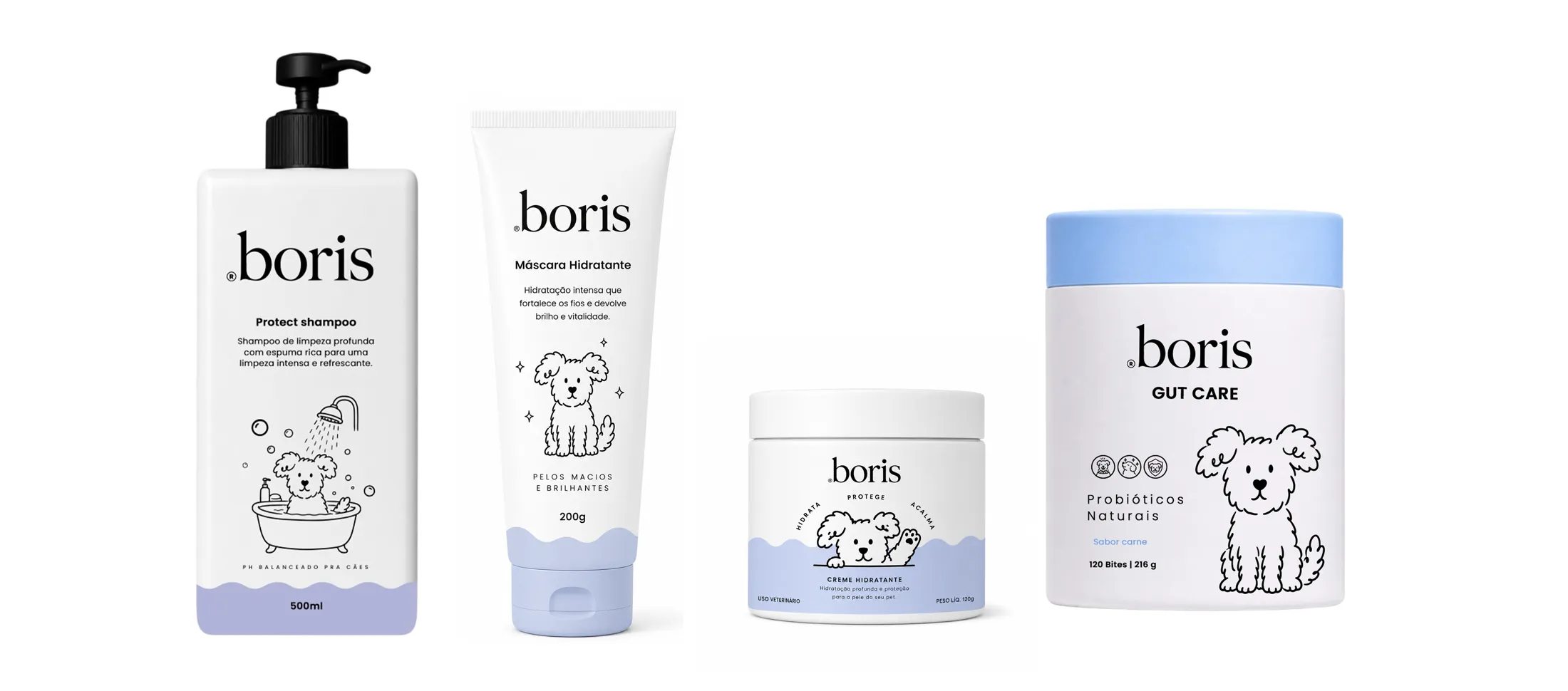 Linha de produtos Boris em azul